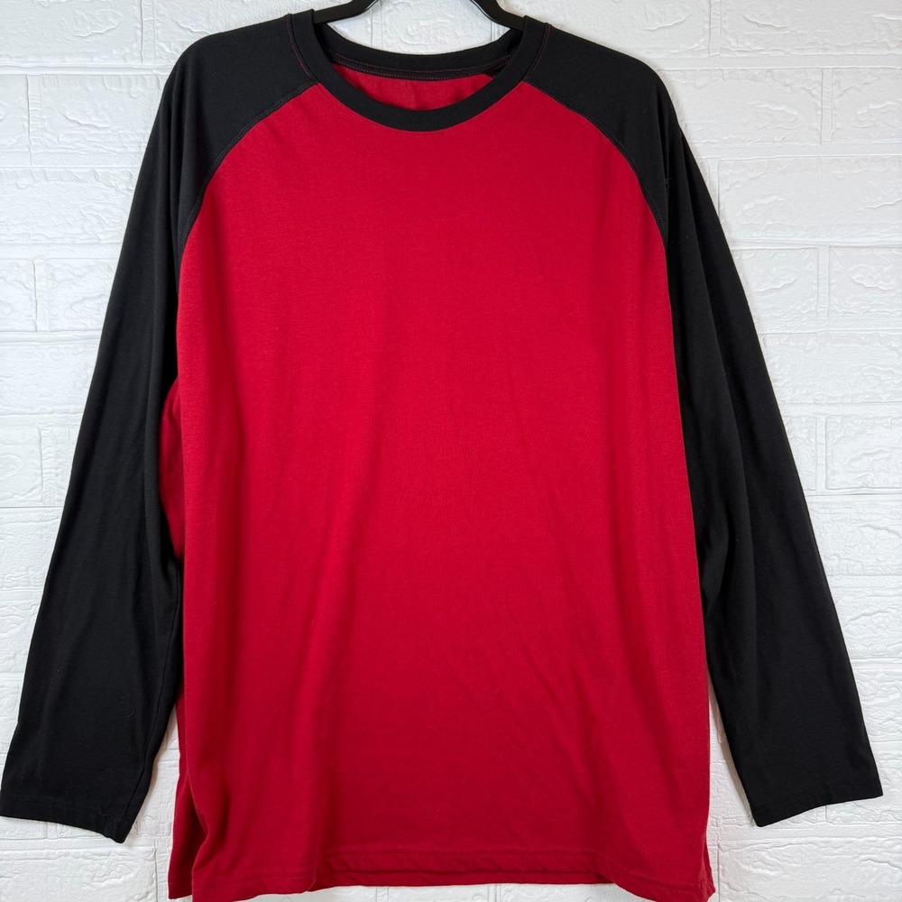GEORGE Mens Baseball Tee Red Black Two Tone Raglan Long Sleeve Shirt Sz XL